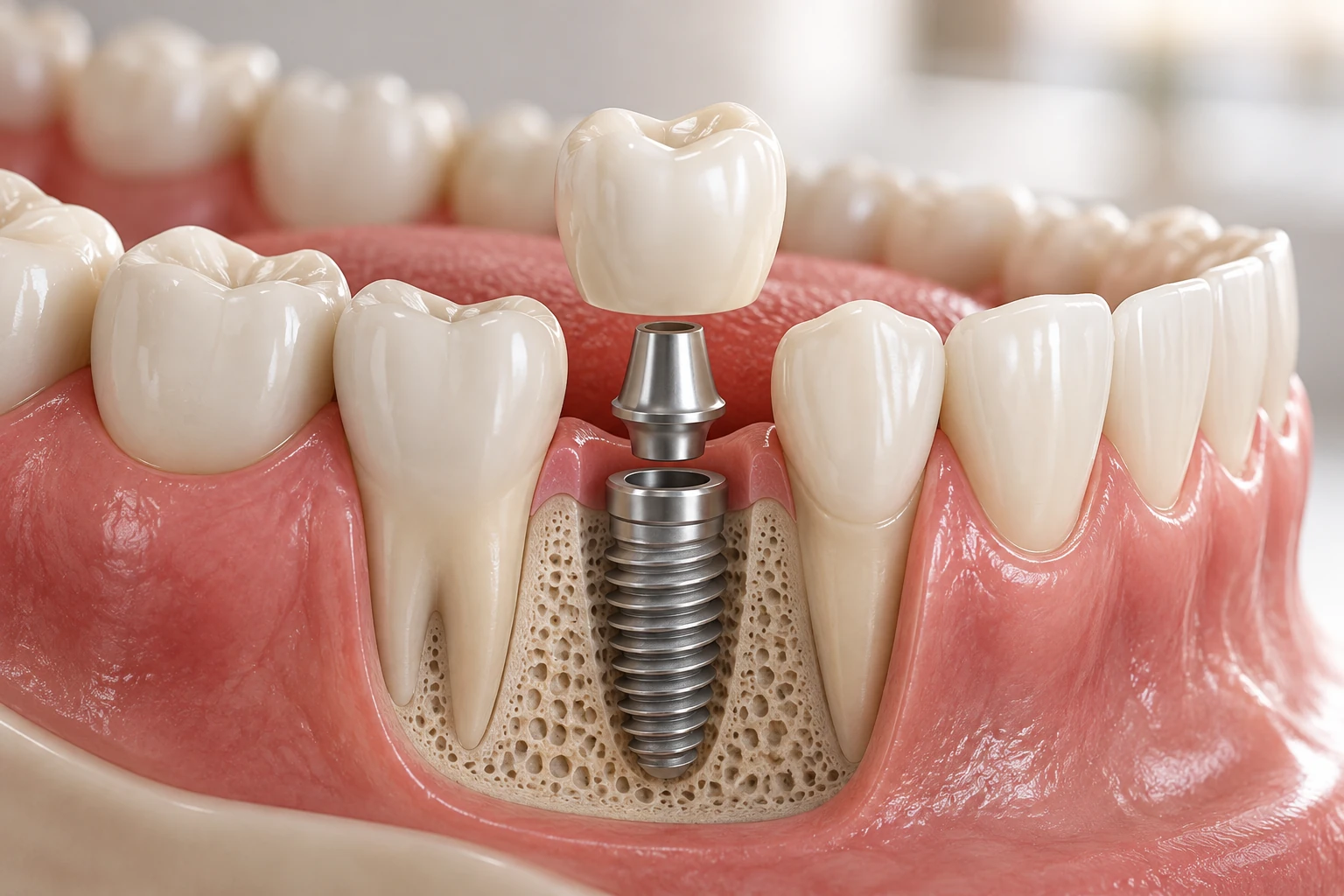 Ilustração de implante dentário unitário