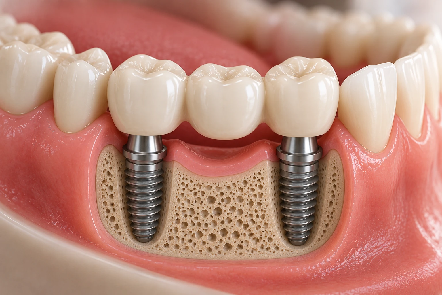 Ilustração de reabilitação com múltiplos implantes